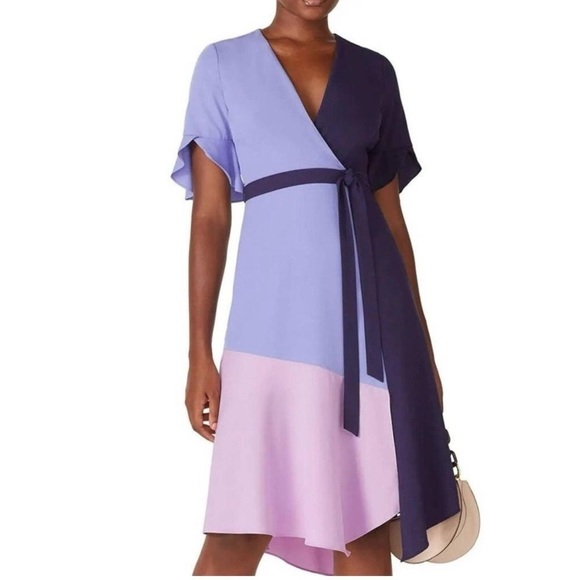 Hutch Color block Wrap V Neck Flutter Sleeve Lavender Midi Dress Anthropologie - Picture 1 of 10